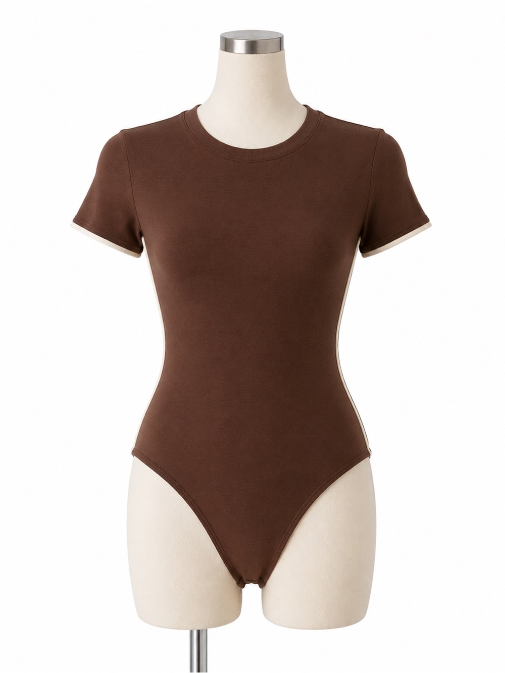 Zara Brown Short Sleeve Bodysuit with Cream Trim